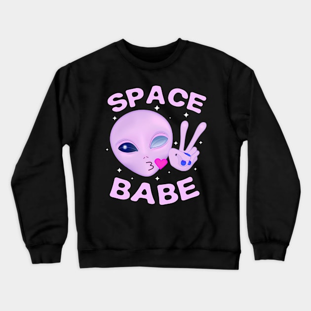 Space Babe - Pink Crewneck Sweatshirt by lulubee